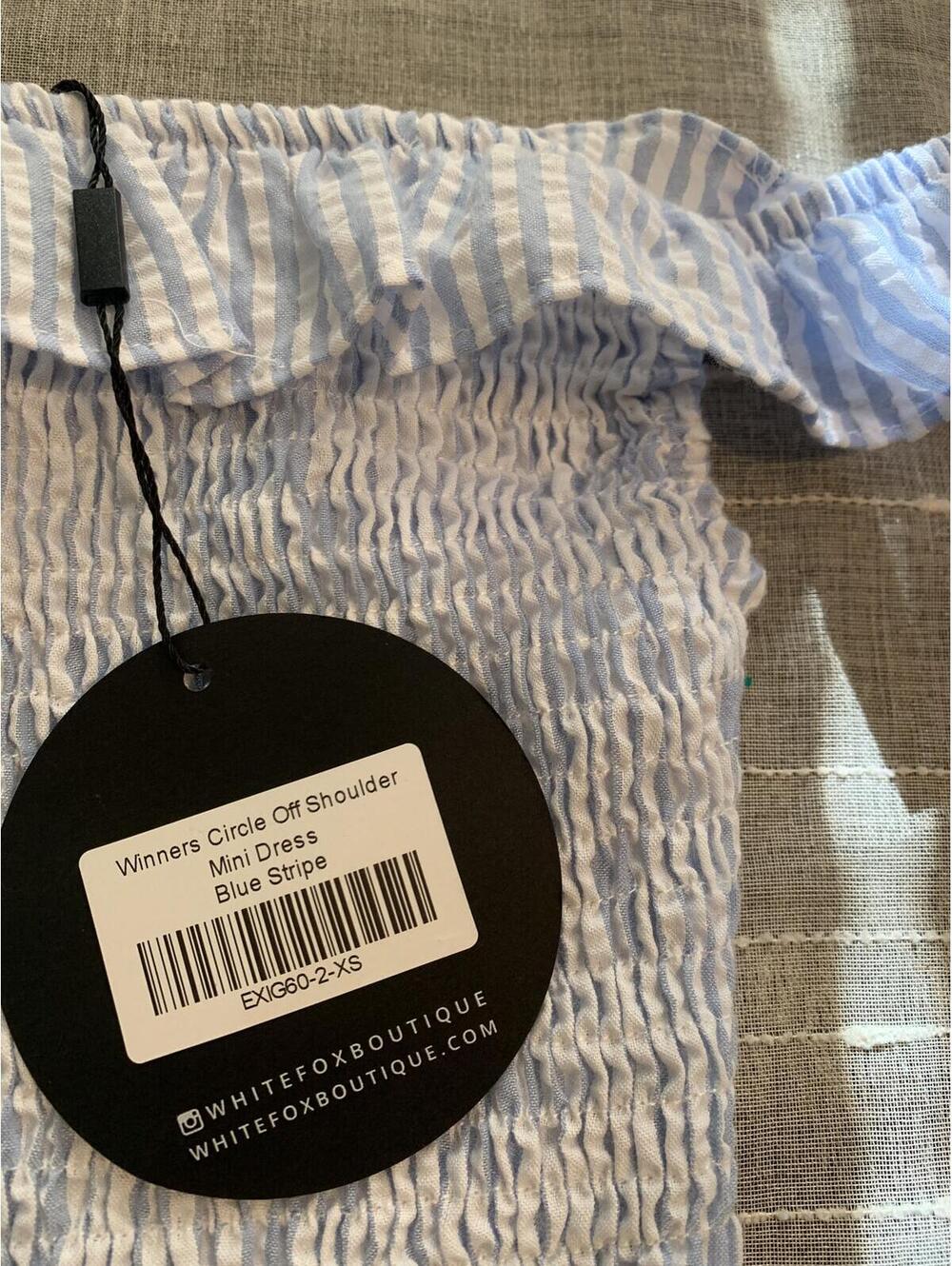White Fox Off-Shoulder Mini Dress with Ruffle Hem - Picture 5 of 6